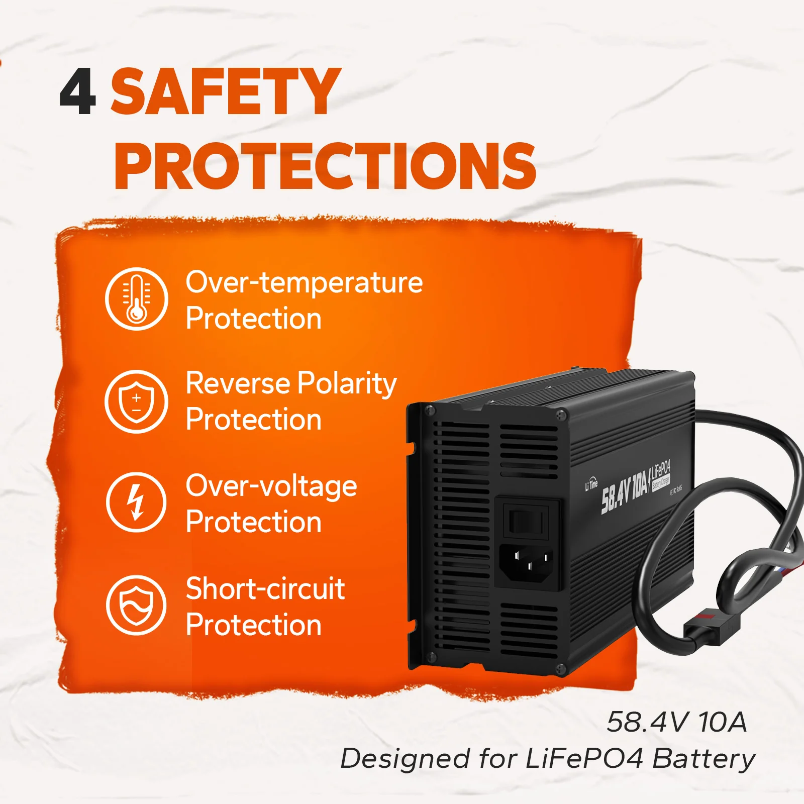 LiTime 48V (58.4V) 10A LiFePO4 Lithium Battery Charger - Image 5