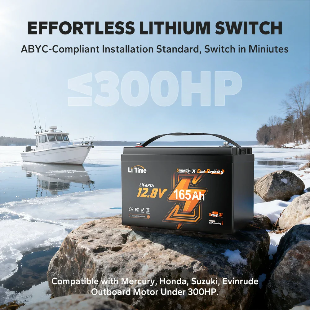 LiTime 12V 165Ah 1200 CCA Dual Purpose Marine Lithium Battery | Bluetooth & Auto Heating - Image 3