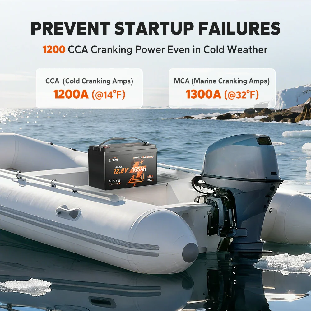 LiTime 12V 165Ah 1200 CCA Dual Purpose Marine Lithium Battery | Bluetooth & Auto Heating - Image 4