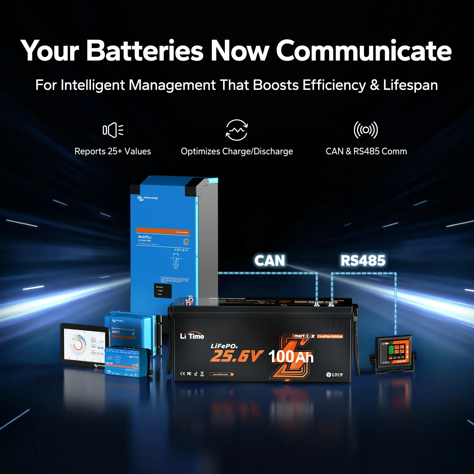 LiTime 24V 100Ah Smart ComFlex Battery with Bluetooth & Victron Comms | All-in-One Power Solution - Image 3