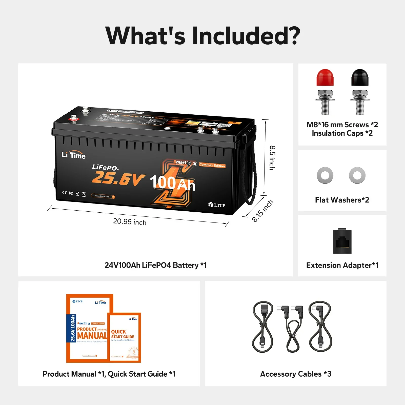 LiTime 24V 100Ah Smart ComFlex Battery with Bluetooth & Victron Comms | All-in-One Power Solution - Image 8