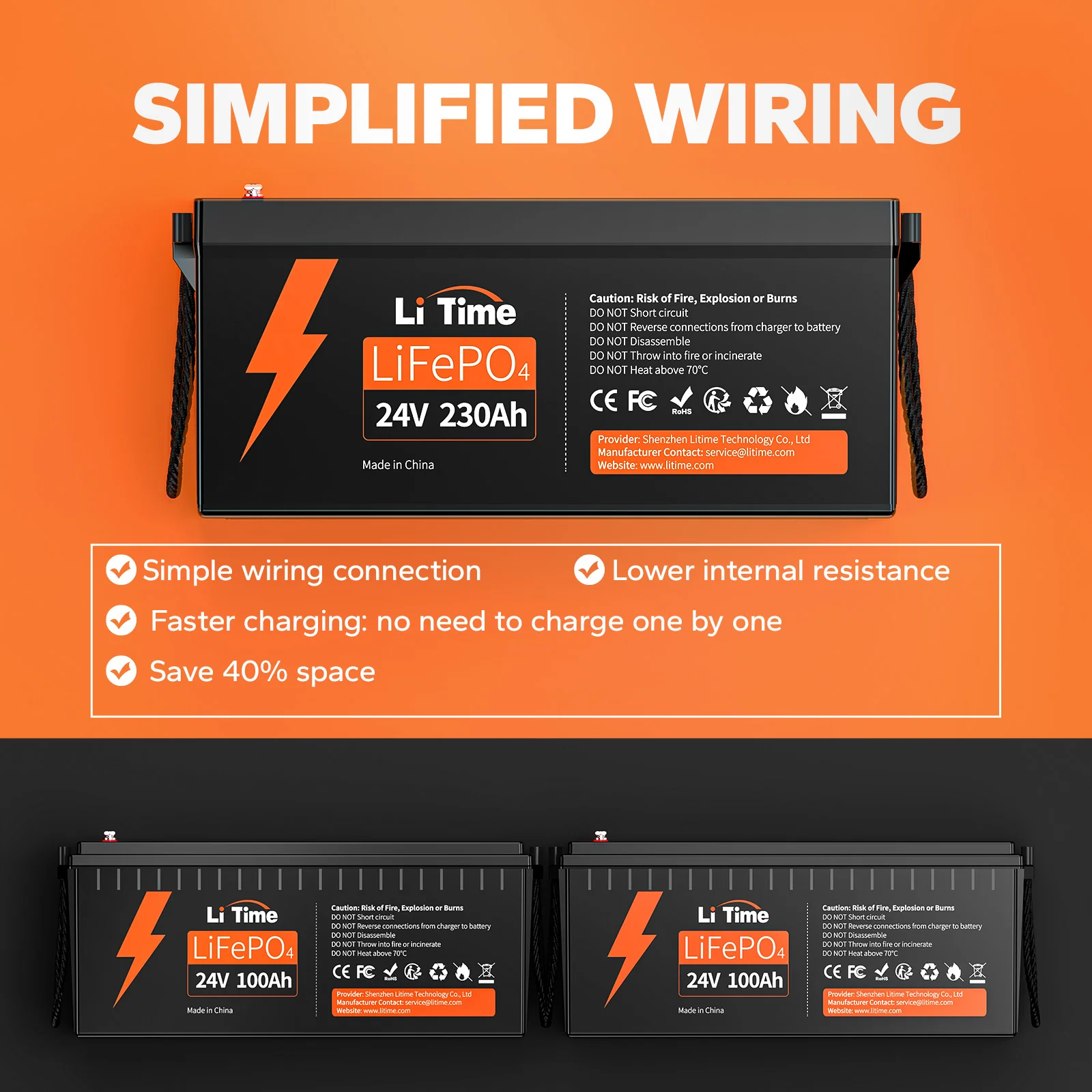 LiTime 24V 230Ah Deep Cycle LiFePO4 Group 8D Battery - Image 7