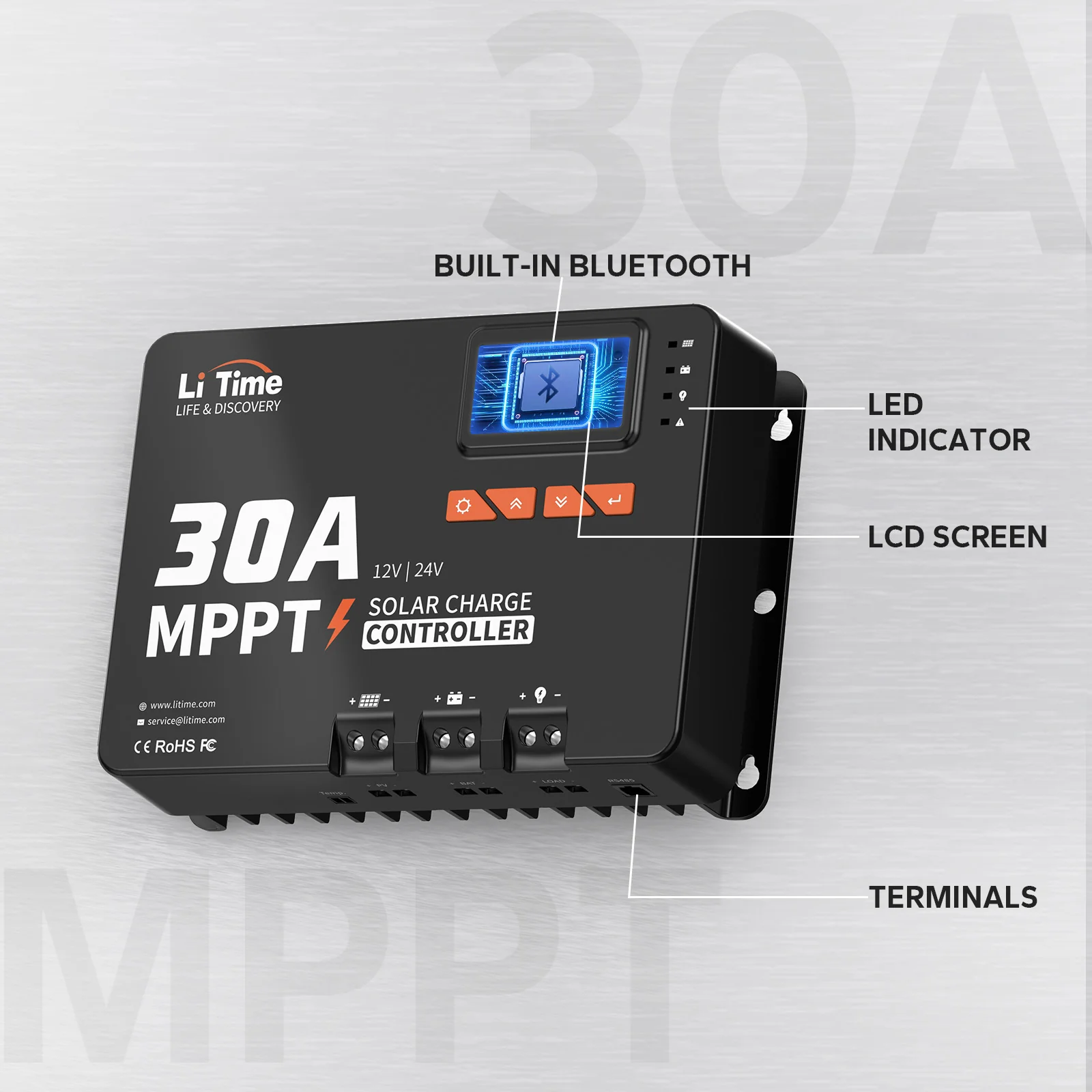 LiTime 30A MPPT 12V/24V Solar Charge Controller Bluetooth integrated - Image 5