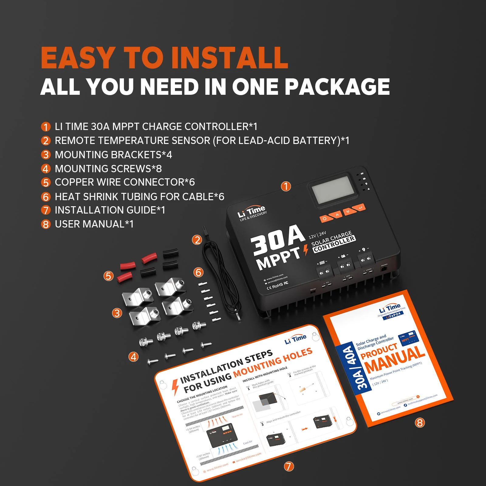 LiTime 30A MPPT 12V/24V Solar Charge Controller Bluetooth integrated - Image 9