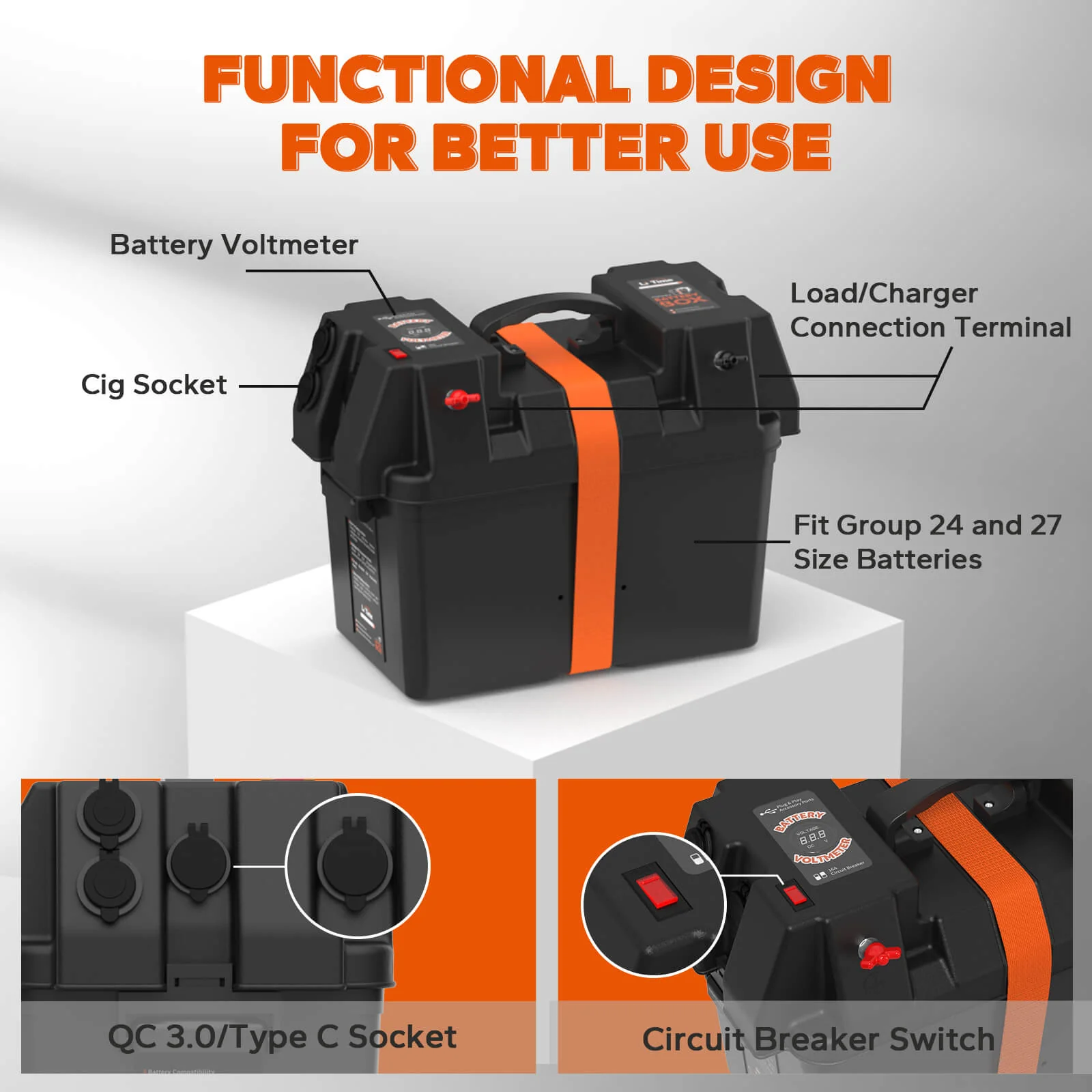 LiTime Group 24/27/31 Marine Battery Box, Built-in Voltmeter - Image 3